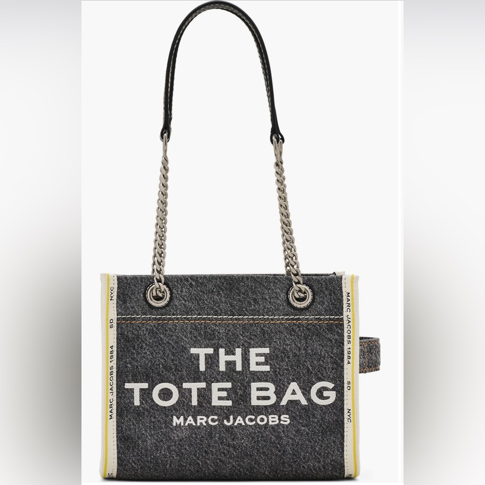 Marc Jacobs Dark Grey Denim Tote with Yellow Trim